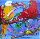 Piepmatzpaar im Geäst |  2007  |  30 x 30 cm, Pigmente auf Acrylbasis auf Leinwand 